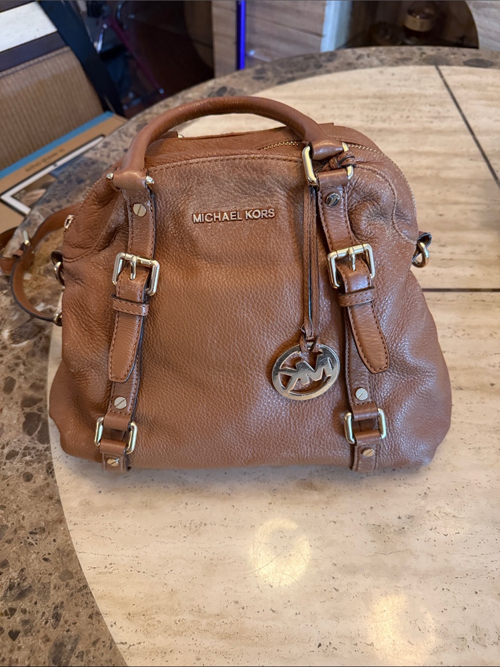 Michael Kors Tan Pebbled Leather Satchel with Gold Hardware